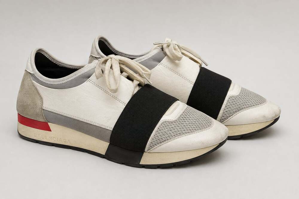 Balenciaga Race Runner Sneakers White Black Grey Mesh Leather